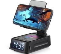 Cadeaux pour homme et femme, support de téléphone avec haut-parleur Bluetooth et horloge, cadeaux d'anniversaire pour lui, support de téléphone avec haut-parleur sans fil, idéal pour papa, maman, mari