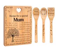 Cadeaux pour maman - Ensemble de planches à découper « Recipe for a Special Mum » - Ensemble d'ustensiles gravés en bambou - Cadeau d'anniversaire ou de Noël pour mère de la part de sa fille
