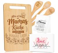 Cadeaux pour maman, planche à découper en bambou gravé, cadeau de fête des mères, cadeau d'anniversaire pour maman, cadeau idéal pour maman avec cuillère en bois de bambou, torchon de cuisine, coffret