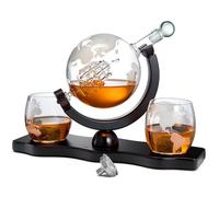 Cadeaux pour papa, hommes Carafe à whisky et à vin Globe World Set avec verres globe Anniversaire Réchauffement de la maison pour liqueur Scotch Bourbon Vodka, Cadeau pour lui - 850 ml