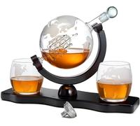 Cadeaux pour papa, hommes Carafe à whisky et à vin Globe World Set avec verres globe Anniversaire Réchauffement de la maison pour liqueur Scotch Bourbon Vodka, Cadeau pour lui - 850 ml