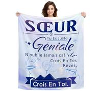 Cadeaux pour Sœur Tu ES Juste Géniale Couverture Plaids de Soeur ou Frère Original Cadeau Inspirant Positif Rappel Décoration Maison Bureau Douce Couverture (Sœur)