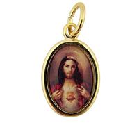 Cadeaux religieux : médaille icône Sacré Coeur de Jésus, base dorée avec image époxy, 2,5 cm