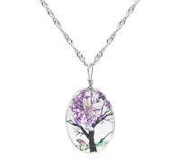 Cadeaux Saint Valentin pour elle Colliers Arbre de verre Fleur éternelle rétro Collier américain Plante européenne Pendentif double face Fleur et cristal Life Trunk Lady Colliers personnalisésPratique