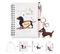Cadeaux teckel pour femme - Coffret cadeau chien saucisse avec joli carnet A6, stylo rose et porte-clés teckel - Adorable cadeau pour amoureux des chiens