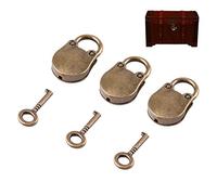 Cadena Avec Clés, 3pcs Cadenas avec 3 petites clés cadenas décorative en alliage de zinc antique serrures pour petits objets bijoux boîte à bagages matériel de maison
