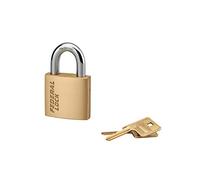 Cadenas 530 50 MM Doré Usage Chantier - Double Verrouillage à Goupilles, Protection Contre Perçage, Crochetage - Corps et 2 Clés Laiton - Anse Acier Cémenté Nickelé Standard - THIRARD