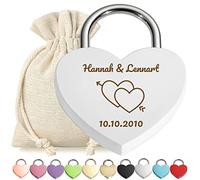 Cadenas d'amour avec cadenas en forme de cœur Blanc avec gravure au choix - Motif cœur avec flèche - Cadenas personnalisé - Sac cadeau gratuit - Cadeau pour couple Anniversaire