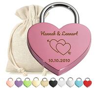 Cadenas d'amour avec cadenas en forme de cœur Rose avec gravure au choix - Motif cœur avec flèche - Cadenas personnalisé - Sac cadeau gratuit - Cadeau pour couple - Anniversaire de mariage