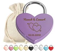 Cadenas d'amour avec cadenas en forme de cœur Violet avec gravure au choix - Motif cœur avec flèche - Cadenas personnalisé - Sac cadeau gratuit - Cadeau pour couple - Fiançailles