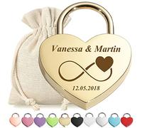 Cadenas d'amour doré avec gravure personnalisée - Motif infini - Sac cadeau - Convient pour mariage, anniversaire, Saint-Valentin - Cadeau de couple - Homme et femme