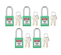 Cadenas de consignation 38mm en nylon renforcé - Lot de 5 avec 10 clés et étiquettes réinscriptibles - Sécurité industrielle fiable pour énergies, chimie et maintenance (Verte)