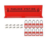 Cadenas de sécurité robuste en acier rouge avec 10 cadenas et clés pour la gestion des serrures de sécurité industrielle, fixation murale