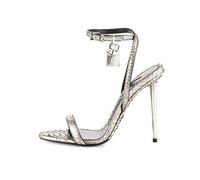 Cadenas doré Talon Haut Boucle de Mot Unique Bout Ouvert Chaussures en Cuir à Talon Fin Sandales à Bride à la Cheville