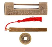 Cadenas en cuivre antique de style chinois ancien, délicatement ciselé ; cadenas vintage pour boîte à bijoux et cadeaux de mariage ; serrure rétro pour armoire, avec t (Espacement 7 cm)
