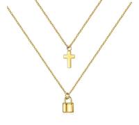 Cadenas en or 18 carats personnalisé, simple et à la mode, pendentif croix rétro à double couche, chaîne de clavicule, collier en acier titane