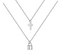 Cadenas en or 18 carats personnalisé, simple et à la mode, pendentif croix rétro à double couche, chaîne de clavicule, collier en acier titane