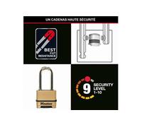 Master Lock Cadenas haute sécurité M175EURDLH – combinaison, zinc, anse XL, extérieur