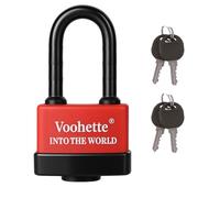 Cadenas Extérieur Ultra Robuste 70mm, Anse Longue Taille L, 4 Clés, Acier Trempé Monobloc, Manille 11,5mm, pour Container, Garage, Portail (Rouge)