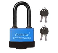 Cadenas Extérieur Ultra Robuste 70mm, Anse Longue Taille L, 4 Clés, Acier Trempé Monobloc, Manille 11,5mm, pour Container, Garage, Portail (Bleu)