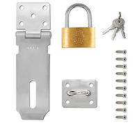 Cadenas Fermoir Moraillon Loquet de Porte en Acier Inoxydable 304 4 Pouces avec Cadenas 50mm et Vis pour Chambre, Armoire, Placard et Jardin, Argent