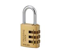 Cadenas RB à Anse Acier, 30 MM Doré Usage Intérieur Chantier - Verrouillage par Codes 3 Virolles Modifiables - Corps Laiton Poli - Anse Ø4,8 MM, Htr 24 MM, Largeur Utile 14 MM - THIRARD