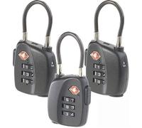 Cadenas TSA - PEARL - Lot de 3 - Arceau souple en acier - Code à 3 chiffres - Noir