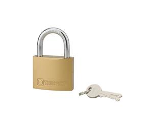 Cadenas Type 1 à Anse, 60 MM Doré Usage Intérieur - Double Verrouillage à Goupilles - Corps Laiton et 2 Clés Acier- Anse Ø10 MM, Htr 32 MM, Largeur Utile 31 MM, Acier Cémenté Nickelé - THIRARD