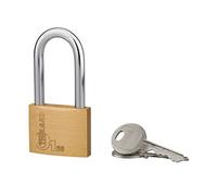 Cadenas Type 1 Anse 1/2 Haute, 50 MM Doré Usage Intérieur - Double Verrouillage à Goupilles - Corps Laiton et 2 Clés Acier- Anse Ø9 MM, Htr 53 MM, Largeur Utile 25 MM, Acier Cémenté Nickelé - THIRARD