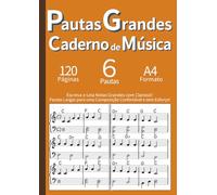 Caderno de Música com Pautas Grandes: Página Dupla Ampla para Leitura Fácil (A4): Para Iniciantes, Idosos e Baixa Visão. Pautas Contínuas em Página Dupla. 120 Págs. Português - Laranja.