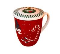 CADES DESIGN-Coffret mug en porcelaine rouge décor sucre d’orge et filtre Rudolphe - 11x 5,2 x 8,3 cm