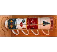 CADES DESIGN-Tasses en porcelaine motifs et couleurs de Noël Rudolphe avec support tour en métal - 10 x 8,5 x 6,8 cm