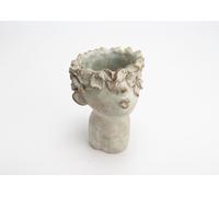 CADES DESIGN-Vase forme tête d’enfant avec fleurs en ciment gris clair grand modèle - 17 x 17,5 x 25,5 cm