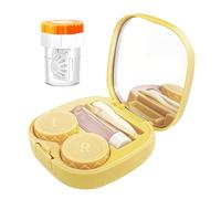 CADEVED Kit d'étui pour lentilles de contact avec rondelle nettoyante, applicateur de lentilles de contact avec flacon de solution miroir pour un usage quotidien et extérieur (jaune)