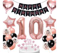 Cadimus Décoration Anniversaire 10 ans Fille,Or Rose Noir Ballons 10 ans,HAPPY BIRTHDAY Bannière,Décoration de Ballons pour 10e,Ballon Anniversaire 10 Garçons et Filles