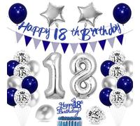 Cadimus Décorations Anniversaire 18 ans Bleu,Ballons 18 ans Anniversaire Homme,Kit de Décoration pour 18e Garçons Filles,Confettis Bleus Argent,Happy Birthday Bannière,Drapeau à Tirer en Triangle