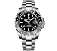 CADISEN Pagani Design 1662 GMT Montre mécanique automatique pour homme en acier inoxydable de qualité supérieure Verre saphir Montre de sport automatique 40 mm Date étanche 100 m, Noir/gris