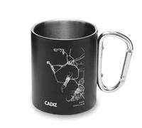 Cadiz Tasse en métal avec poignée mousqueton Motif carte de la ville de l'Espagne