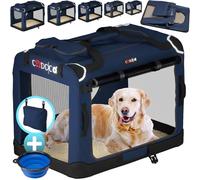 CADOCA Cage de Transport XL Bleu pour Chiens et Chats | Sac de Transport Souple, Caisse pour chiens, Tissu Respirant, Pliable, Matelas douillet, 2x Poches, Gamelle pliable