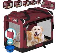 CADOCA Cage de Transport XL Rouge pour Chiens ou Chats | Sac de Transport Souple, Caisse pour chiens, Tissu Respirant, Pliable, Matelas douillet, 2x Poches, Gamelle pliable