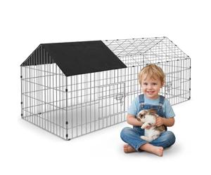 Cadoca Clapier extérieur et intérieur en métal pour petits animaux Toit solaire noir et portes verrouillables | 180 x 75 x 75 cm | Clapier de jardin | Cage pour lapin, cochon d'Inde