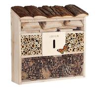 CADOCA® Hôtel à Insectes en Bois Naturel 30,5x31 cm Cabane Maisonette Nichoir à Abeilles Hivernage Pollinisation Biodiversité