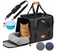 CADOCA® Sac de Transport pour Chat Chien Max. 20kg Anthracite Pliable avec bandoulière Caisse de Transport Chat Respirant avec gamelle