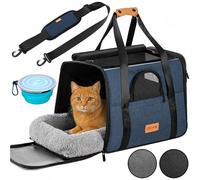 CADOCA® Sac de Transport pour Chat Chien Max. 20kg Bleu Pliable avec bandoulière Caisse de Transport Chat Respirant avec gamelle