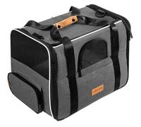 CADOCA® Sac de Transport pour Chat Chien Max. 20kg Gris Pliable avec bandoulière Caisse de Transport Chat Respirant avec gamelle