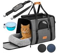 CADOCA® Sac de Transport pour Chat Chien Max. 20kg Gris Pliable avec bandoulière Caisse de Transport Chat Respirant avec gamelle