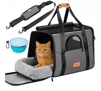 CADOCA® Sac de Transport pour Chat Chien Max. 20kg Gris Pliable avec bandoulière Caisse de Transport Chat Respirant avec gamelle