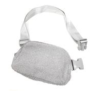 Cadoline Sac banane en polaire sherpa gris argenté, 14 x 20,5 x 5 cm