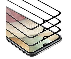 cadorabo 3x Verre Trempé couverture complète compatible avec Samsung Galaxy A12 / M12 en TRANSPARENT avec NOIR - Pack de 3 Verre de protection d'écran trempé (Tempered) en dureté 9H avec 3D touch