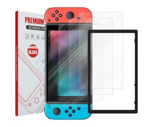 cadorabo 4x plein écran en verre trempé compatible avec Nintendo Switch 4in1 - Film de protection en - Pack de 4 verres de protection d'écran trempés avec aide à l'installation